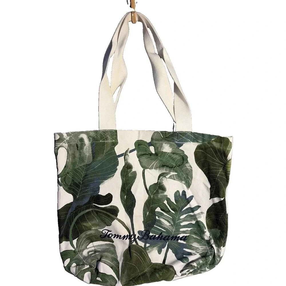 Tommy Bahama Woman's Canvas Tote, Green Floral Summer Tropical Vacation